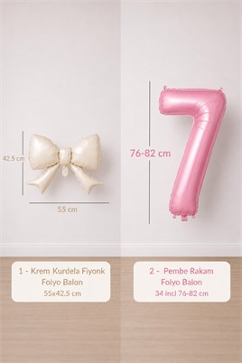 Krem Fiyonk & Pembe 7 Rakam Folyo Balon Seti