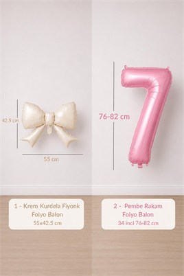 Krem Fiyonk & Pembe 7 Rakam Folyo Balon Seti