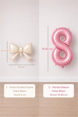 Krem Fiyonk & Pembe 8 Rakam Folyo Balon Seti
