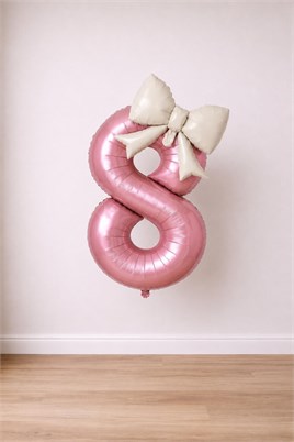Krem Fiyonk & Pembe 8 Rakam Folyo Balon Seti