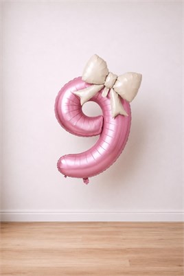 Krem Fiyonk & Pembe 9 Rakam Folyo Balon Seti