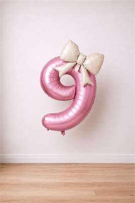 Krem Fiyonk & Pembe 9 Rakam Folyo Balon Seti