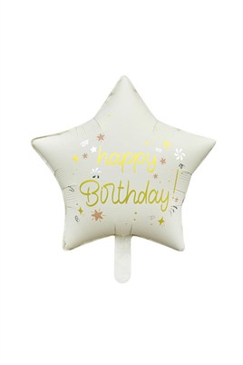 Krem Happy Birthday Yıldız Folyo Balon 45 cm 