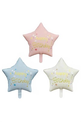 Krem Happy Birthday Yıldız Folyo Balon 45 cm 