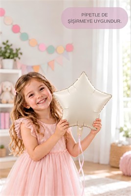 Krem Yıldız Folyo Balon 45 cm - Bebek Çocuk Parti Kutlama
