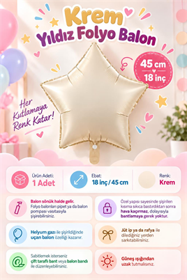 Krem Yıldız Folyo Balon 45 cm - Bebek Çocuk Parti Kutlama