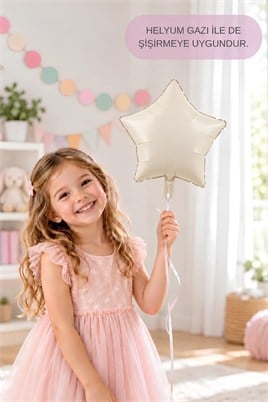 Krem Yıldız Folyo Balon 45 cm - Bebek Çocuk Parti Kutlama