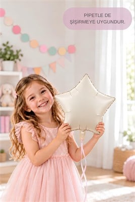 Krem Yıldız Folyo Balon 45 cm - Bebek Çocuk Parti Kutlama