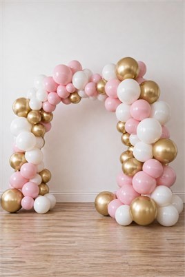 Krom Gold, Pastel Beyaz  ve Makaron Pembe Temalı Balon Seti