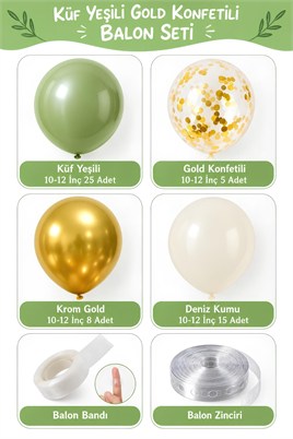Küf Yeşili Gold Konfetili  ve Deniz Kumu Temalı Balon Seti