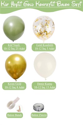 Küf Yeşili Gold Konfetili  ve Deniz Kumu Temalı Balon Seti