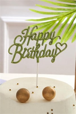 Küf Yeşili Happy Birthday Yazılı Pasta Süsü