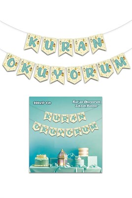 Kuran Okuyorum Yazısı Kurana Geçtim Partisi Süslemesi Dini İslami Banner 200x17 Cm
