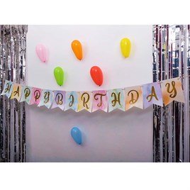 Makaron Zemin Happy Birthday Gold Banner