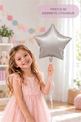 Mat Gri  Yıldız Folyo Balon 45 cm - Bebek Çocuk Parti Kutlama