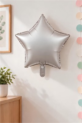Mat Gri  Yıldız Folyo Balon 45 cm - Bebek Çocuk Parti Kutlama