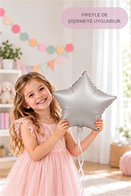 Mat Gri  Yıldız Folyo Balon 45 cm - Bebek Çocuk Parti Kutlama