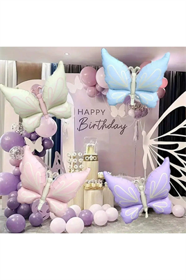 Mat Pastel Mavi Kelebek Folyo Balon Büyük Boy