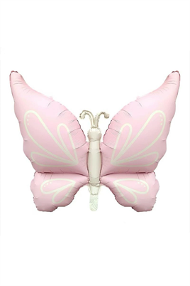 Mat Pastel Pembe Kelebek Folyo Balon  Büyük Boy