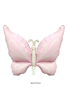 Mat Pastel Pembe Kelebek Folyo Balon  Büyük Boy