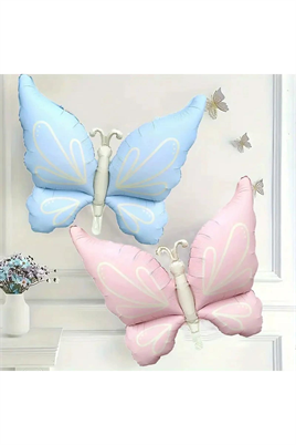 Mat Pastel Pembe Kelebek Folyo Balon  Büyük Boy