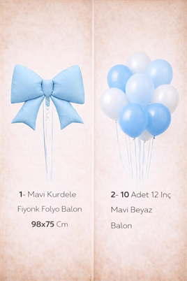 Mavi Fiyonk Folyo Balon Seti – Mavi & Beyaz Lateks Balonlu
