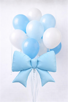Mavi Fiyonk Folyo Balon Seti – Mavi & Beyaz Lateks Balonlu