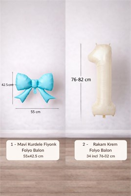 Mavi Fiyonk & Krem Rakam 1 Folyo Balon Seti