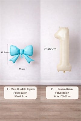Mavi Fiyonk & Krem Rakam 1 Folyo Balon Seti