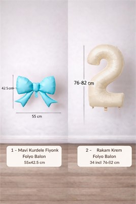 Mavi Fiyonk & Krem Rakam 2 Folyo Balon Seti