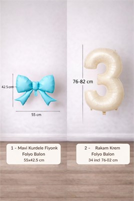 Mavi Fiyonk & Krem Rakam 3 Folyo Balon Seti