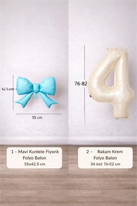 Mavi Fiyonk & Krem Rakam 4 Folyo Balon Seti