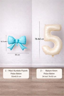 Mavi Fiyonk & Krem Rakam 5 Folyo Balon Seti