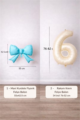 Mavi Fiyonk & Krem Rakam 6 Folyo Balon Seti