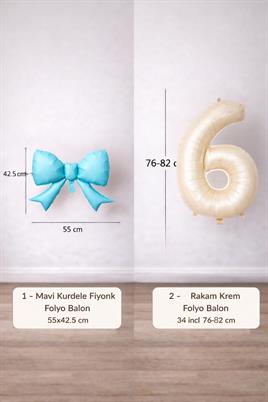 Mavi Fiyonk & Krem Rakam 6 Folyo Balon Seti