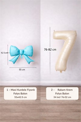 Mavi Fiyonk & Krem Rakam 7 Folyo Balon Seti
