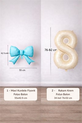 Mavi Fiyonk & Krem Rakam 8 Folyo Balon Seti