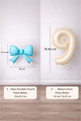 Mavi Fiyonk & Krem Rakam 9 Folyo Balon Seti