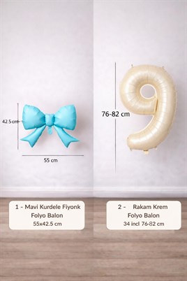 Mavi Fiyonk & Krem Rakam 9 Folyo Balon Seti