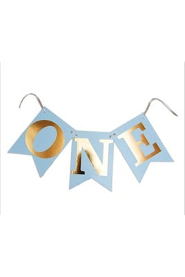Mavi Gold One Yazılı Banner 1 Yaş Doğum Günü Süsü