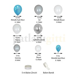 Mavi Gümüş Beyaz Balon Zinciri Seti Konsept 6