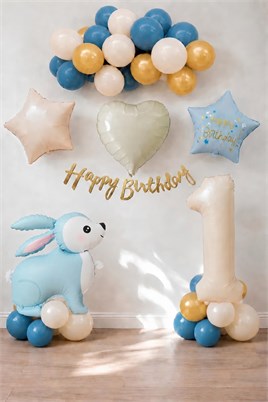 Mavi Tavşan Temalı 1 Yaş Doğum Günü Balon Seti