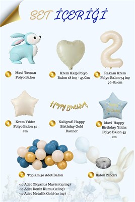 Mavi Tavşan Temalı 2 Yaş Doğum Günü Balon Seti