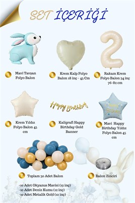 Mavi Tavşan Temalı 2 Yaş Doğum Günü Balon Seti