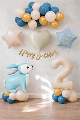 Mavi Tavşan Temalı 2 Yaş Doğum Günü Balon Seti