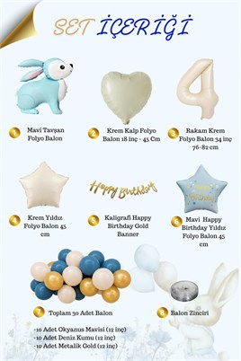 Mavi Tavşan Temalı 4 Yaş Doğum Günü Balon Seti
