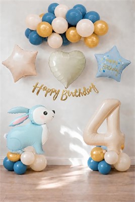 Mavi Tavşan Temalı 4 Yaş Doğum Günü Balon Seti