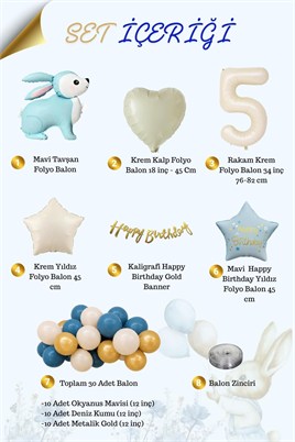 Mavi Tavşan Temalı 5 Yaş Doğum Günü Balon Seti