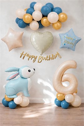Mavi Tavşan Temalı 6 Yaş Doğum Günü Balon Seti