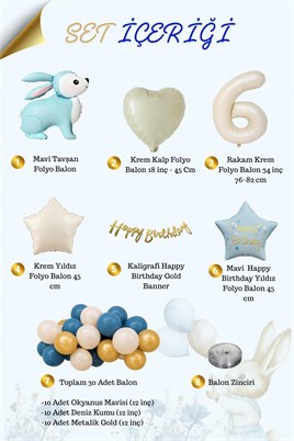 Mavi Tavşan Temalı 6 Yaş Doğum Günü Balon Seti